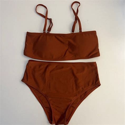 Vida Swimwear Summer Brown Orange Tangerine Basic Bikini Two Piece High