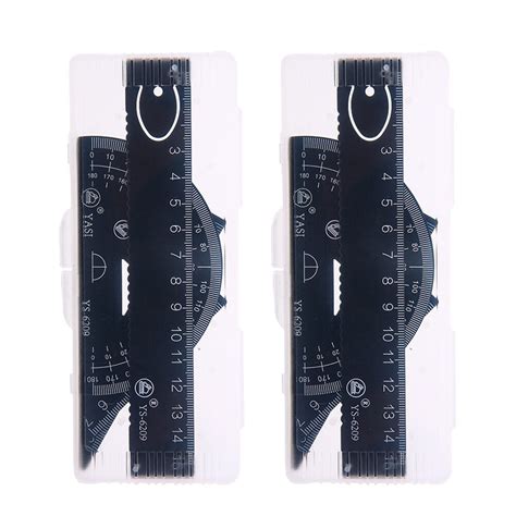 2 Set of Durable Metal Ruler Protractor Triangle Plate Metal Ruler ...