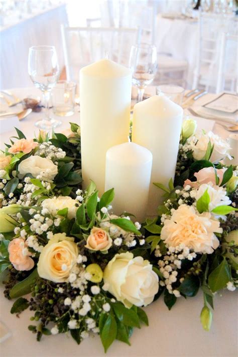 Floral Wreath And Candles Centrepiece For Wedding Tables
