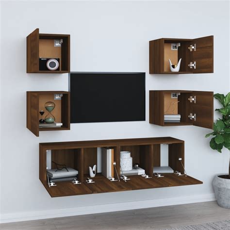 LeDivil Ensemble de meubles TV 6 pcs Chêne marron Bois d ingénierie HB