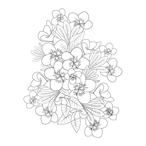 Plumeria Flower Doodle Coloring Page Outline Vector Illustration Of