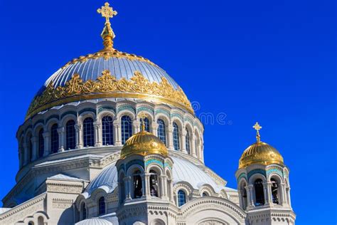 Orthodox Naval Cathedral Of St Nicholas In Kronstadt Stock Photo