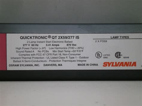 Sylvania Quicktronic Qt 2x59 277 Is Fluorescent 277v Ballast 2 F96t8 Lamp For Sale Online Ebay