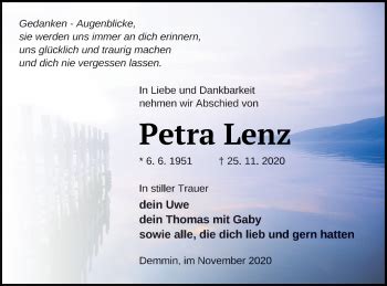 Traueranzeigen Von Petra Lenz Trauer Nordkurier