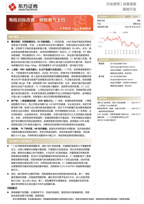 上市险企1h22中报综述：寿险边际改善，财险景气上行