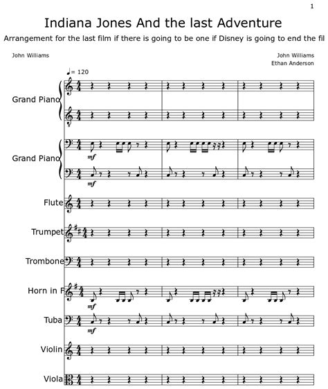 Indiana Jones And The Last Adventure Sheet Music For Piano Flute