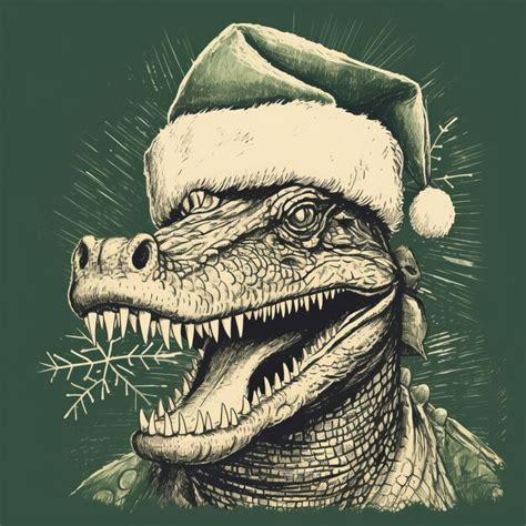 Premium Ai Image A Dinosaur Wearing A Santa Hat