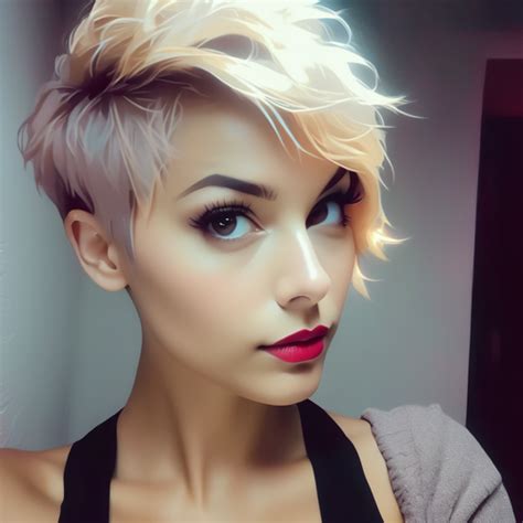 Nighttime photo capturing a woman with a pixie cut hairstyle... by ...