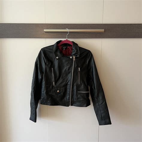 Faux Leather Jacket With Red Lining Worn Once Depop