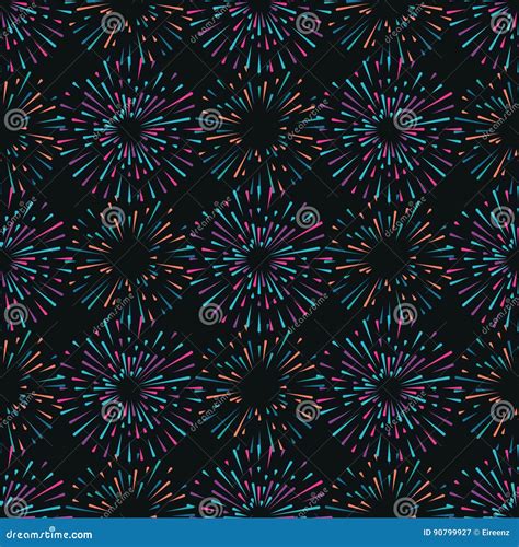 Vector Seamless Pattern With Different Colorful Fireworks Stock Vector