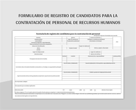 Plantilla De Formato Excel Formulario De Registro De Candidatos Para La