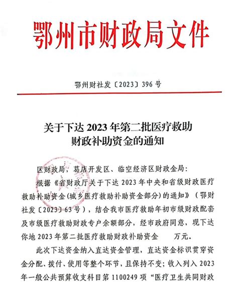 关于下达2023年第二批医疗救助财政补助资金的通知