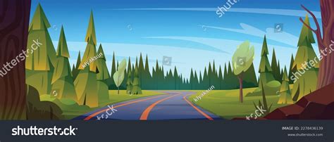 Highway Forest Vector Landscape Cartoon Road Stock Vector (Royalty Free ...