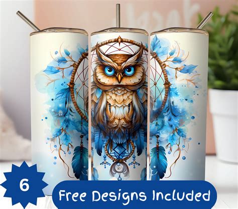 Dreamcatcher Owl Tumbler Wrap Bird Sublimation Design New Age Png Watercolor Digital File