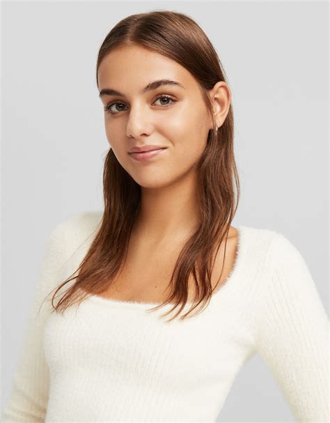 Sweater With Square Cut Neckline Bsk Teen Bershka