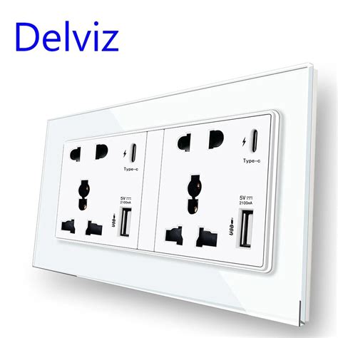 Delviz Type C Interface Socket 2a Usb Power Port Glass Panel Wall