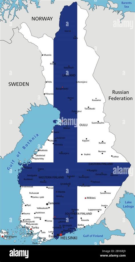 Finnland Sehr Detaillierte Politische Karte Mit Nationalflagge Isoliert