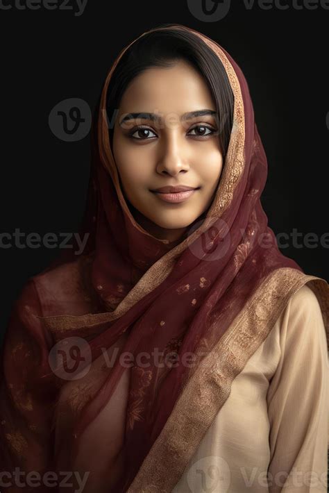 Beautiful Indian Muslim Young Girl Wearing Headscarves Hijab On Dark Background 24075488