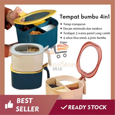 Jual OS B304 Kotak Bumbu 4in1 Tempat Bumbu 4 Sekat Free Sendok