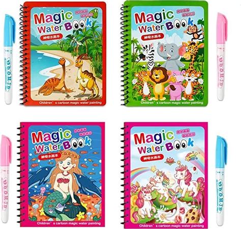 Funmo 4 Pièces Livre de Dessin Magique de L eau avec Stylo Livre de