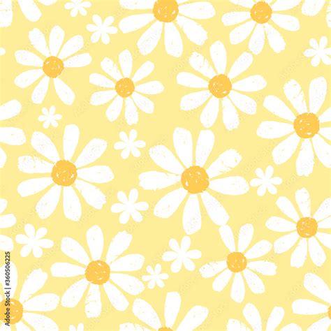 Seamless with daisy flower on yellow background vector. Cute hand drawn ...