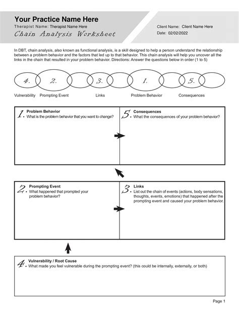 Dbt Chain Analysis Worksheet Editable Fillable Printable Pdf