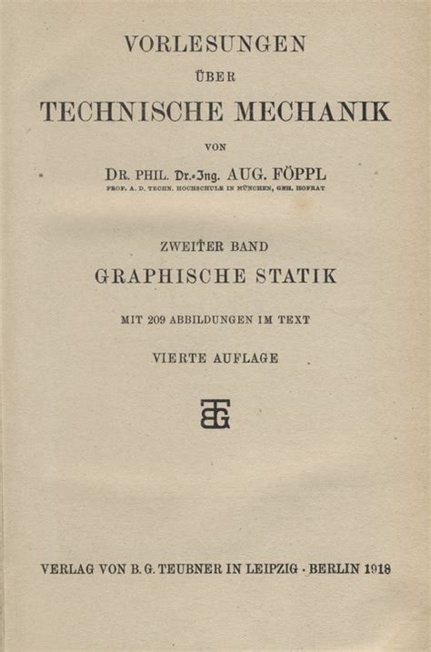 Vorlesungen Ber Technische Mechanik Bd Graphische Statik Redo