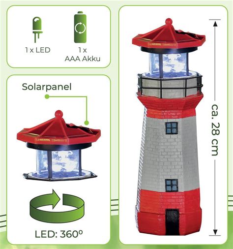 Solar LED Leuchtturm Leuchtfeuer Gartendeko Deko Leuchte rot weiß