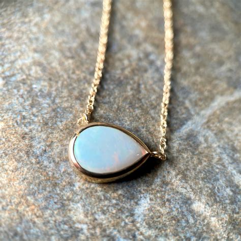 Pear Shaped Opal Bezel Necklace Sholdt Jewelry Design