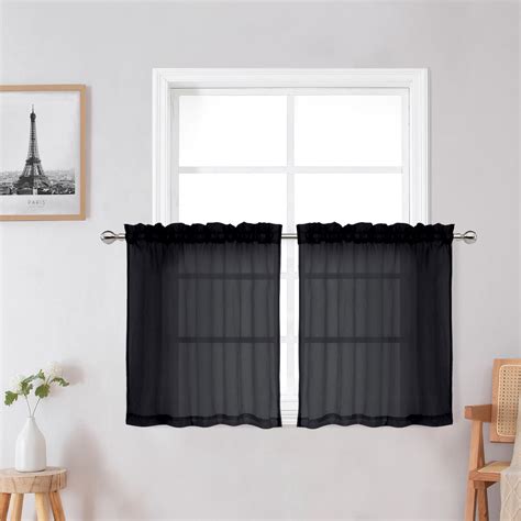 OVZME Troy Sheer Kitchen Curtains Tiers 24 Inches 2 Pieces Light