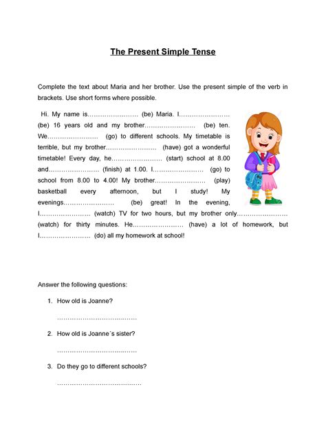 Present Simple Tense The Present Simple Tense Complete The Text About