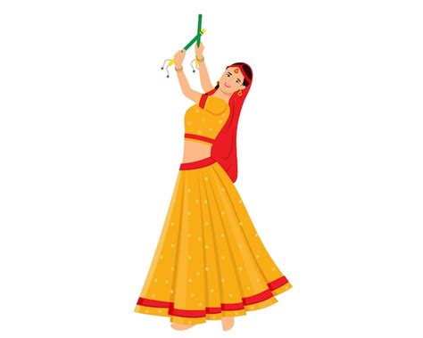 Premium Vector Woman Playing Dandiya In Garba Night For Navratri