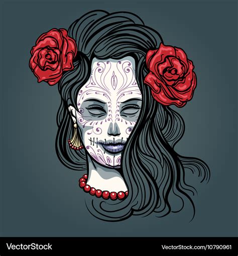 Girl With Sugar Skull Makeup Royalty Free Vector Image