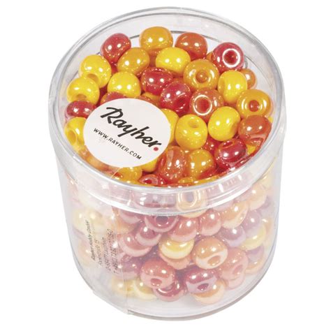 Rayher Perle en verre Grand trou Ø 6 mm Teintes rouge jaune pas cher