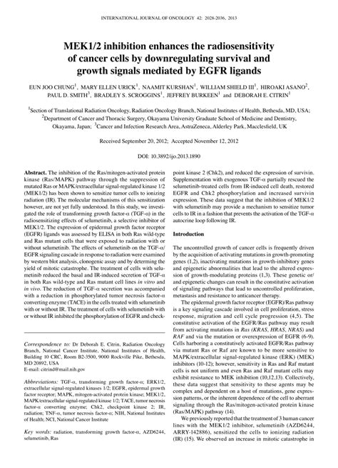PDF MEK1 2 Inhibition Enhances The Radiosensitivity Of Cancer Cells