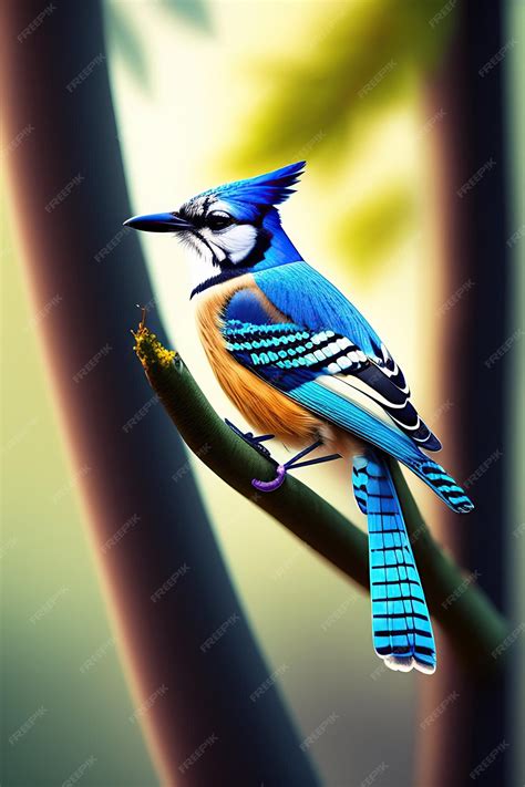 Premium Photo Blue Jay On A Branch In Park Or Forest Abstract Wildlife Background 3d Illustration