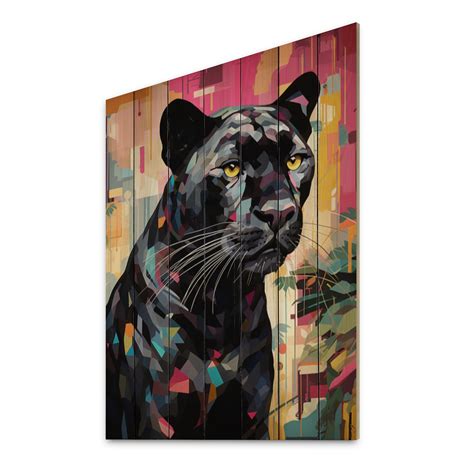 Designart Popart Black Pink Panther Portrait Animals Print On Natural