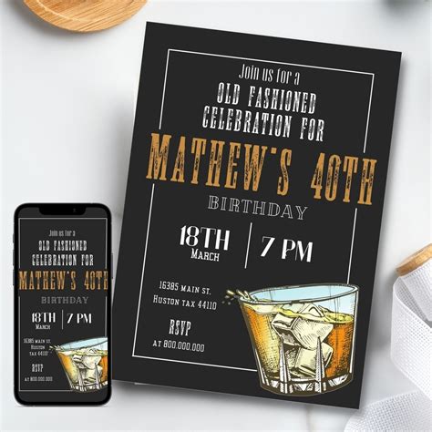 Printable And Electronic Whiskey Birthday Invitation For Men Forty Old