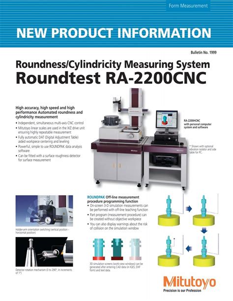 Roundtest Ra 2200cnc Mitutoyo America Corporation