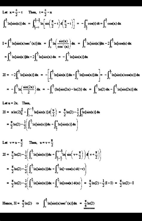 Pi Ln Sin X Sec X Dx Tinku Tara