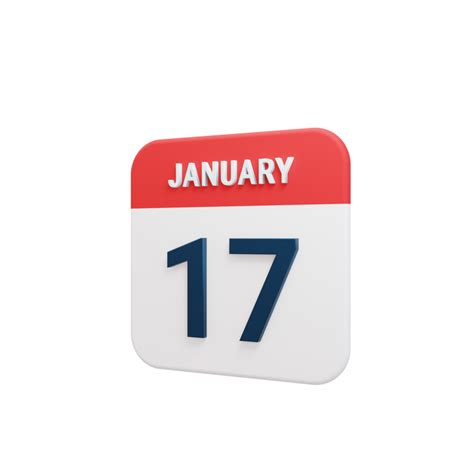 January Realistic Calendar Icon 3d Illustration Date January 17