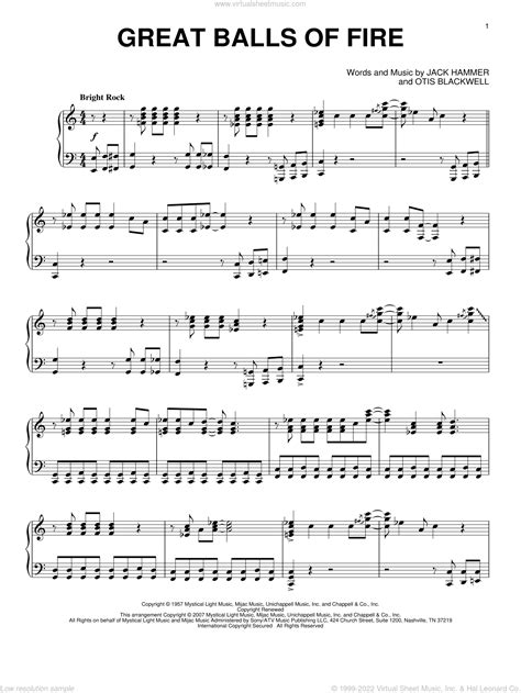 Great Balls Of Fire Intermediate Sheet Music For Piano Solo