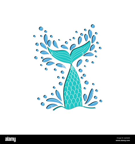 Mermaid Tail Graphic Illustration Hand Drawn Teal Turquoise Blue And Purple Violet Mermaid