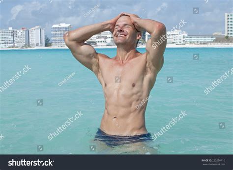 Lean Muscular Shirtless Caucasian Man Abs Stock Photo 222590110