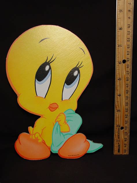 Vtg Baby Tweety Bird Cardboard Nursery Wall Plaque Paper Warner Cartoon