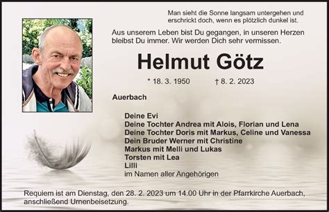 Traueranzeigen Von Helmut G Tz Trauer Nn De