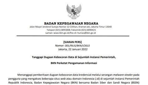 Tanggapi Dugaan Kebocoran Data Di Sejumlah Instansi Pemerintah BKN