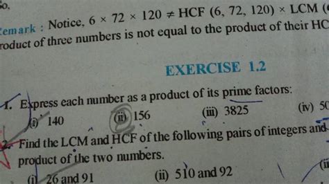 Somark Notice 6×72×120 Hcf672120× Lcm Roduct Of Three Numbers Is