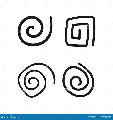 Set Of Uneven Spirals Drawn By Hand Doodle Sketch Scribble Stock