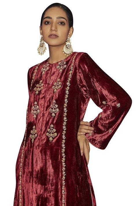 Velvet Embroidered Kurta Set